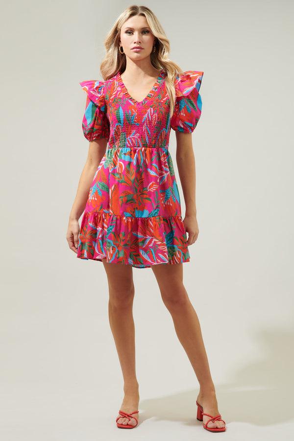 Sugarlips Cactus Blossom Leones Smocked Mini Dress