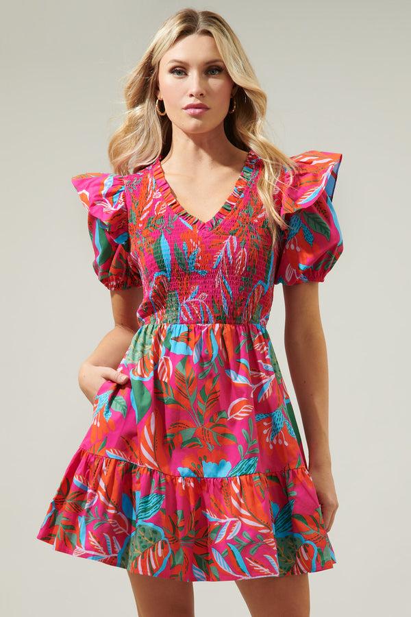 sugarlips Cactus Blossom Leones Smocked Mini Dress