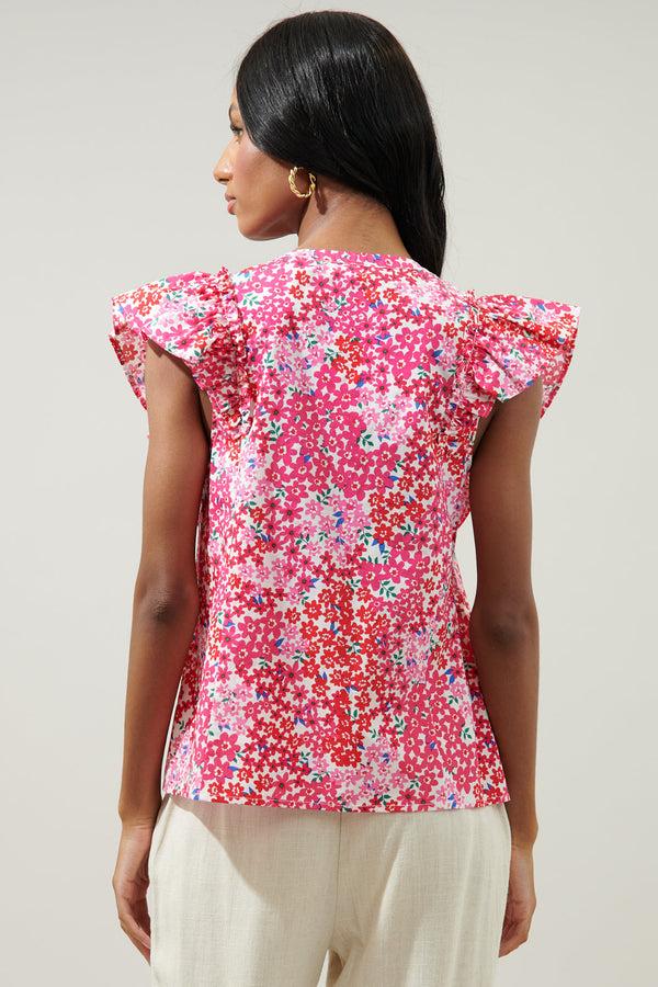 Sugarlips Caicos Floral Vance Button Front Blouse