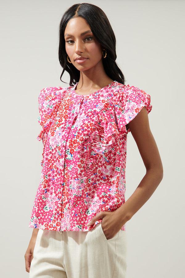 Sugarlips Caicos Floral Vance Button Front Blouse