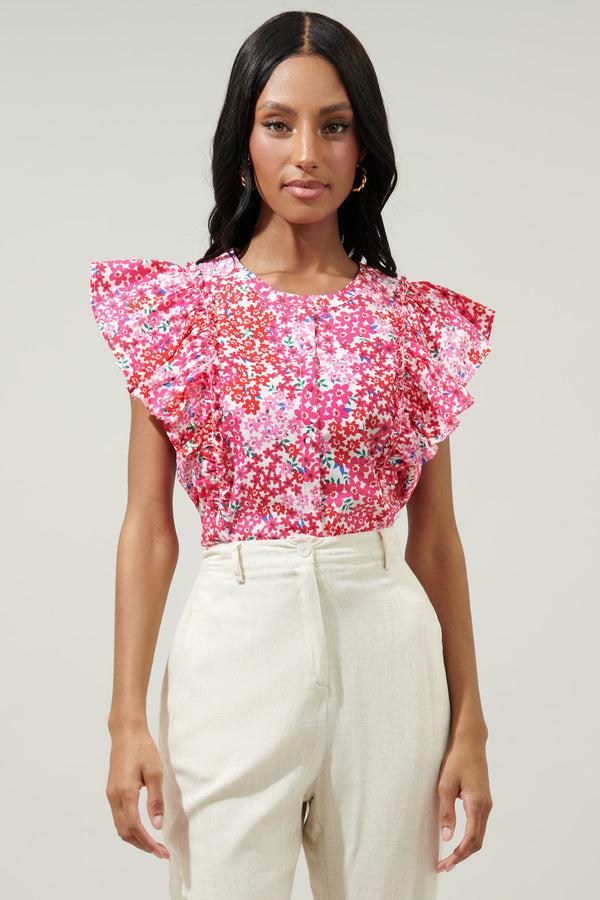 sugarlips Caicos Floral Vance Button Front Blouse