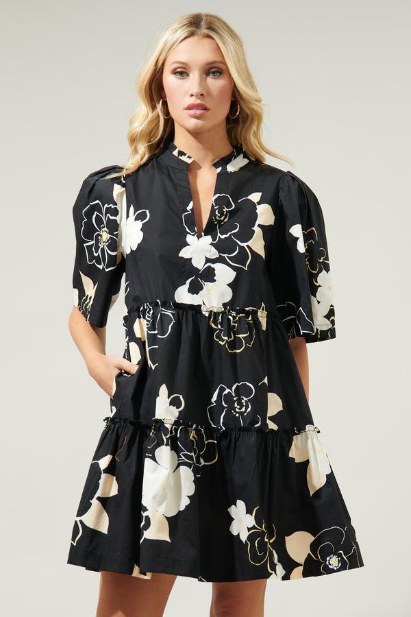 sugarlips Cairan Rose Dixie Split Neck Shift Dress