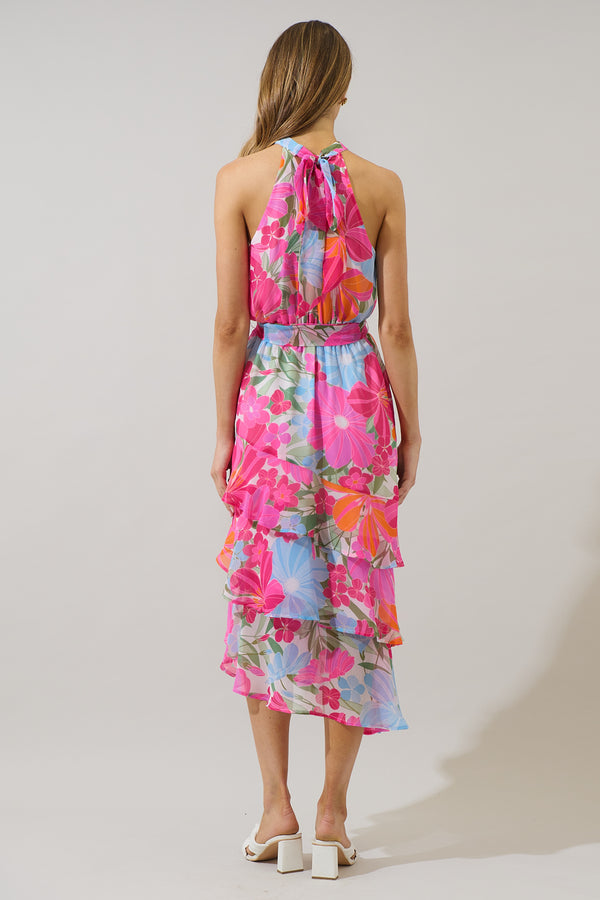 Sugarlips Calista Floral Ivone Ruffle Midi Dress