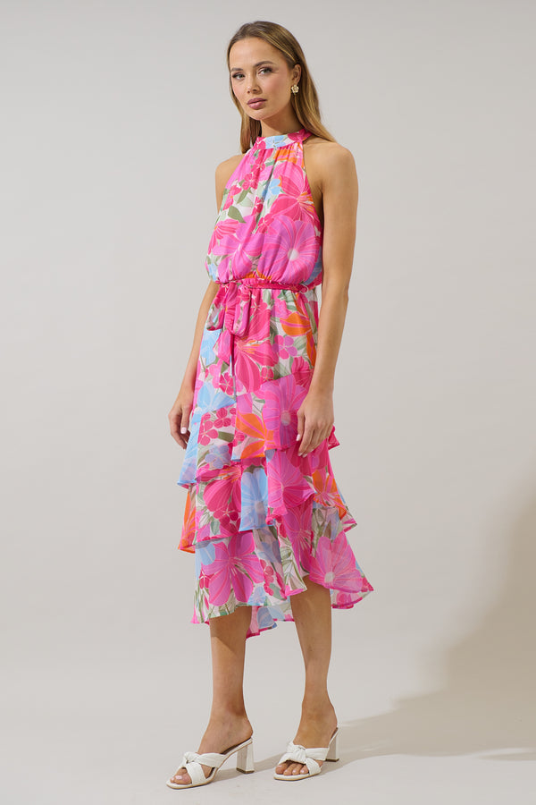 Sugarlips Calista Floral Ivone Ruffle Midi Dress
