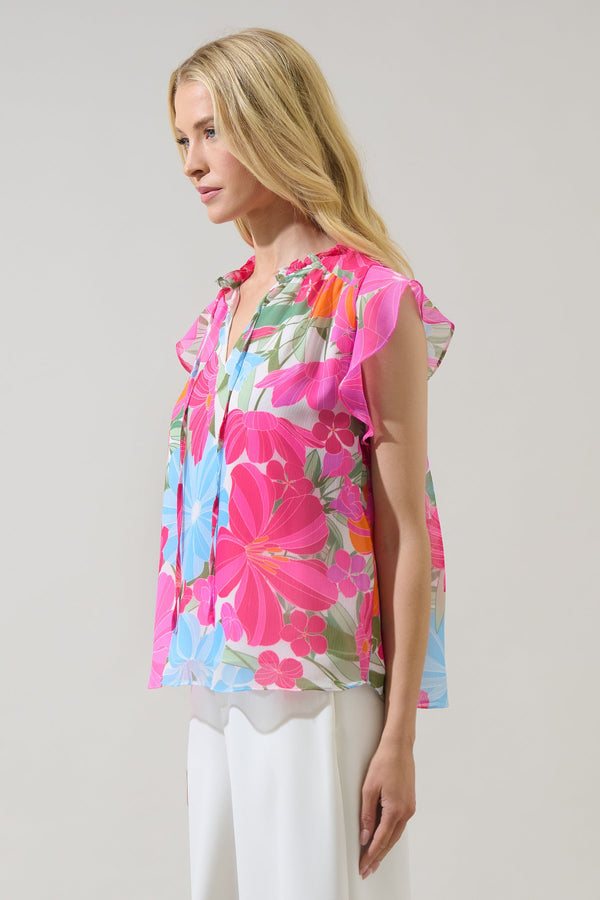 Sugarlips Calista Floral Tindra Ruffle Blouse