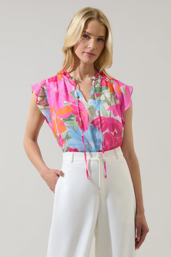 sugarlips Calista Floral Tindra Ruffle Blouse