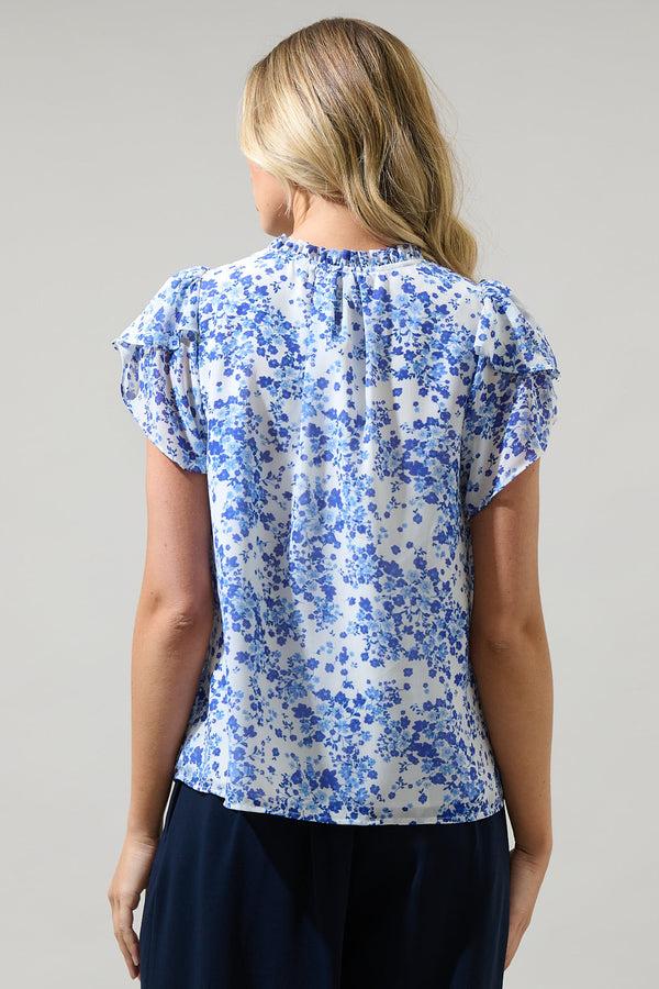 Sugarlips Camellia Floral Jewel Split Neck Top