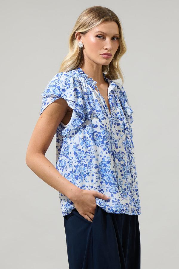 Sugarlips Camellia Floral Jewel Split Neck Top