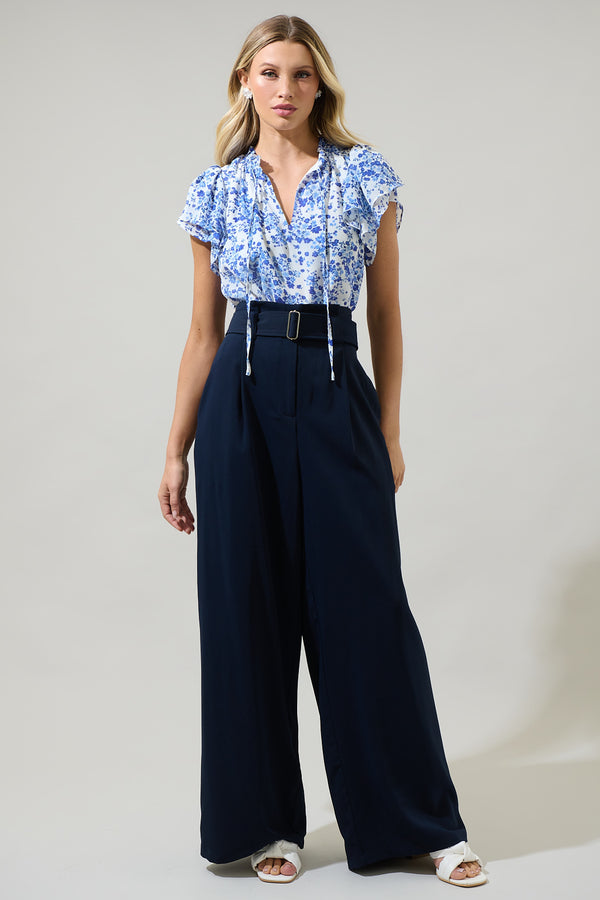 Sugarlips Camellia Floral Jewel Split Neck Top
