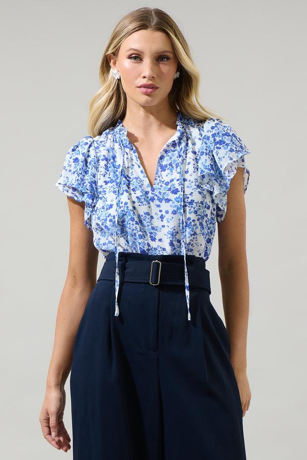 sugarlips Camellia Floral Jewel Split Neck Top