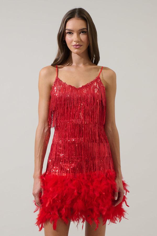 Sugarlips Camry Sequin Fringe Feather Mini Dress