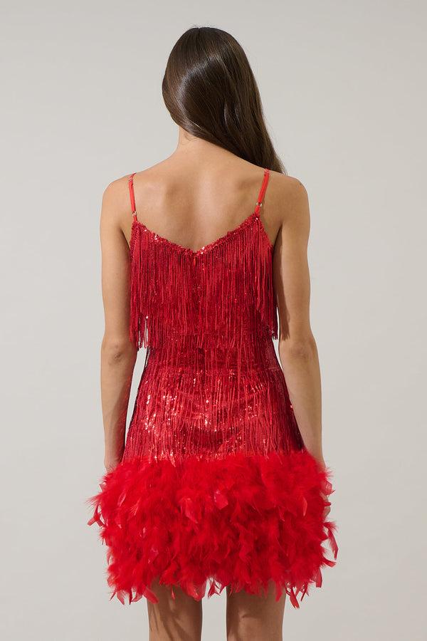 Sugarlips Camry Sequin Fringe Feather Mini Dress