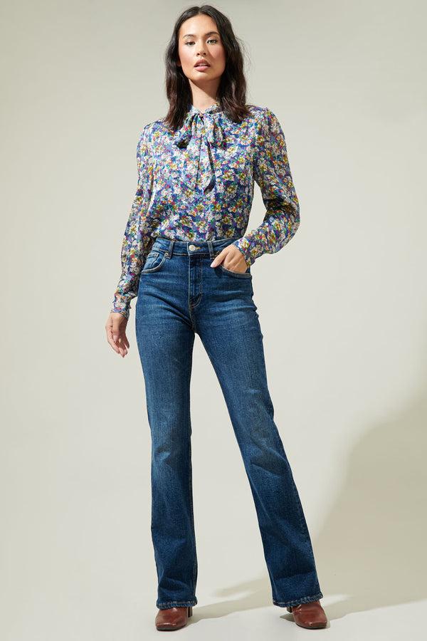 Sugarlips Candice Floral Rush Hour Bow Tie Blouse