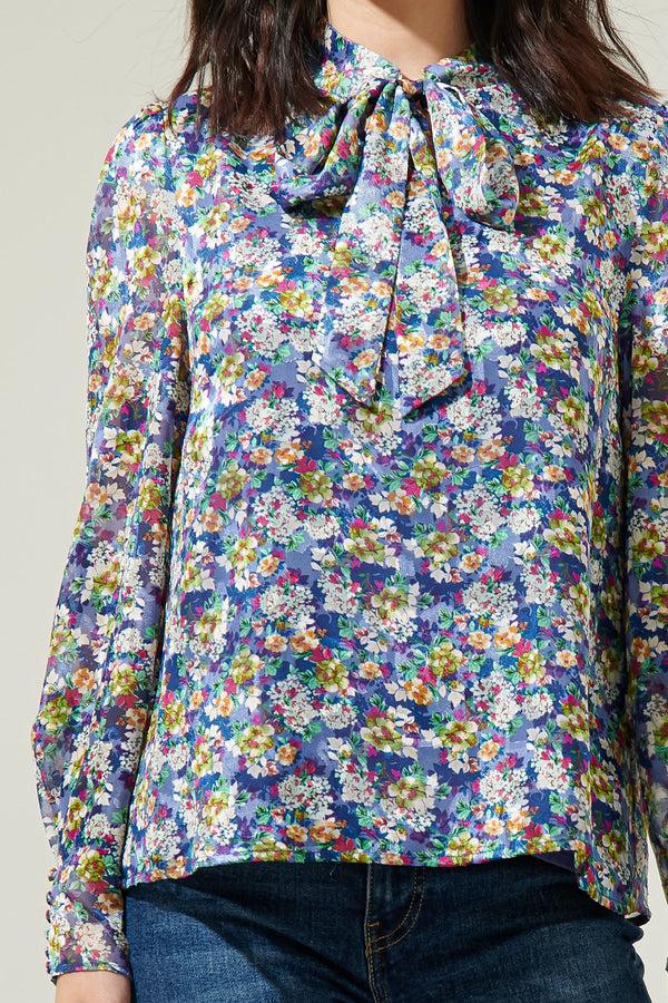 Sugarlips Candice Floral Rush Hour Bow Tie Blouse