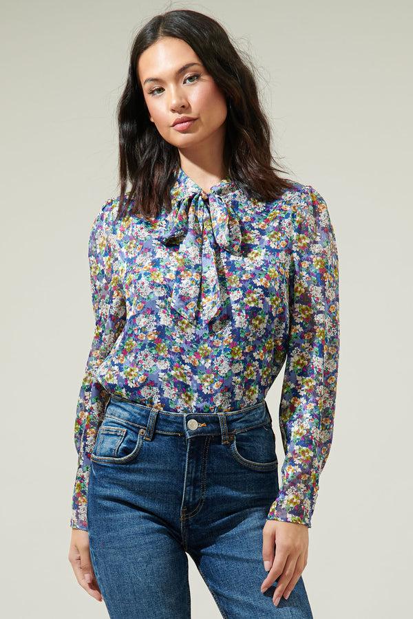 sugarlips Candice Floral Rush Hour Bow Tie Blouse