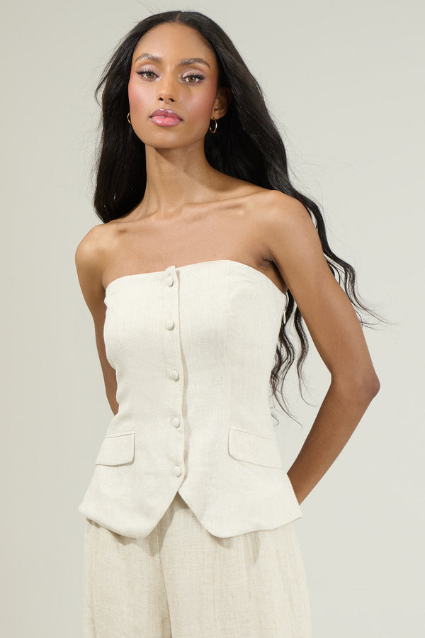 sugarlips Candida Strapless Button Up Top