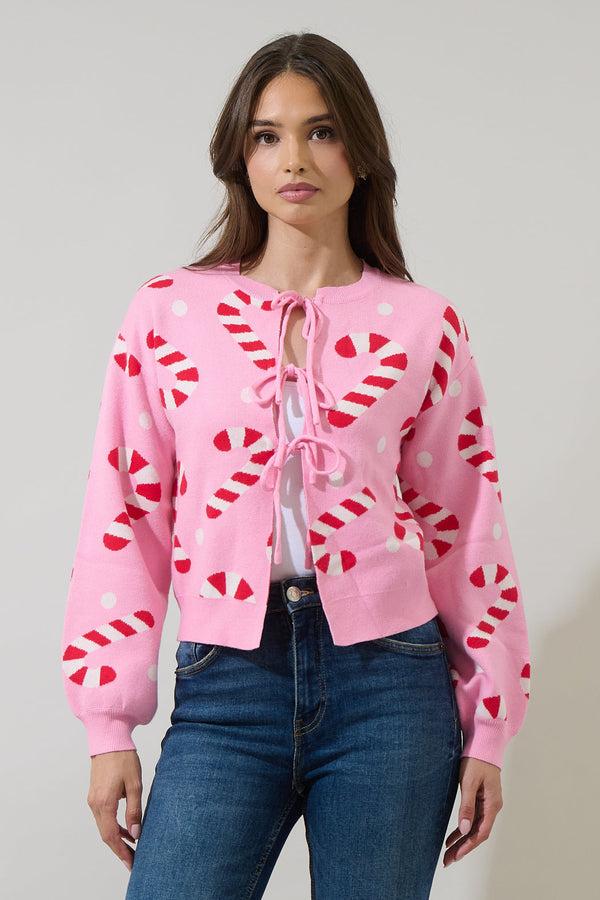 Sugarlips Candy Cane Front Tie Sweater