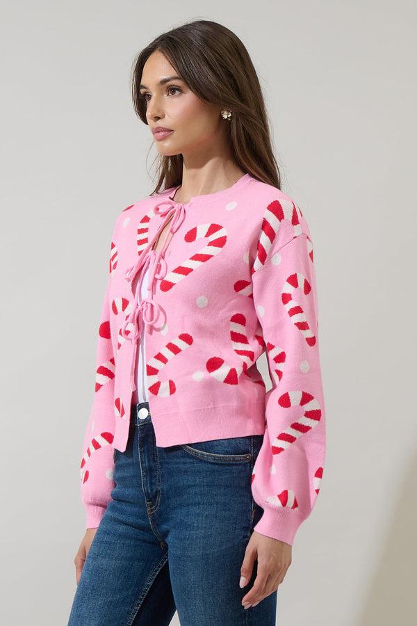 Sugarlips Candy Cane Front Tie Sweater
