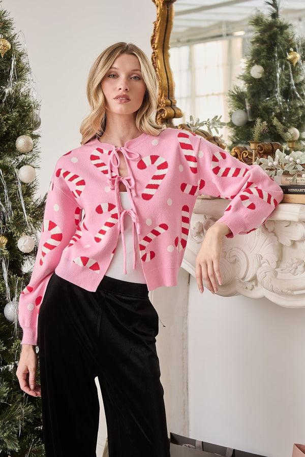 sugarlips Candy Cane Front Tie Sweater