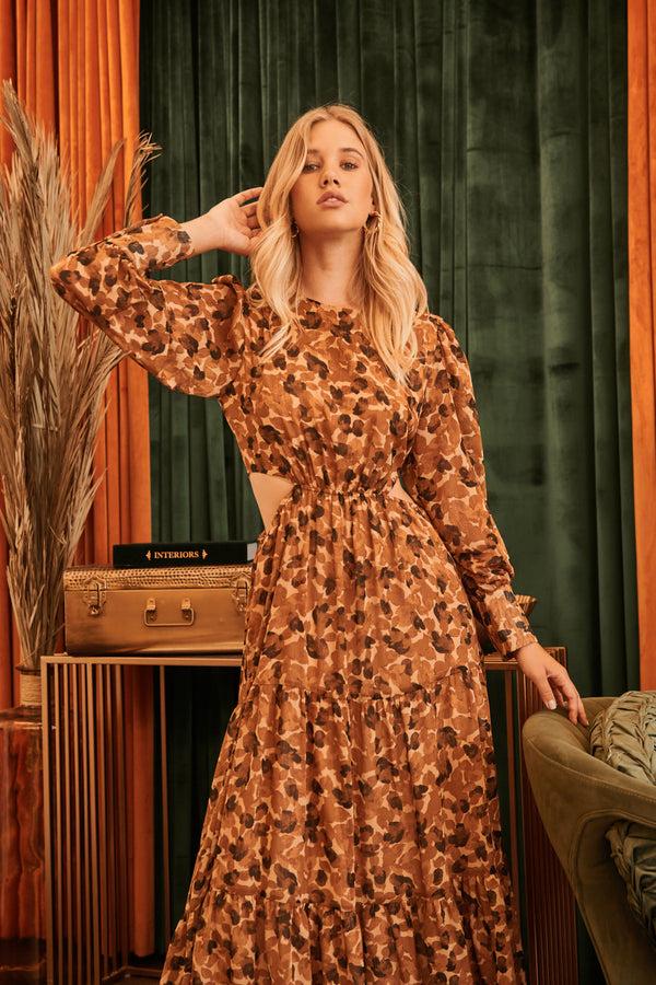 sugarlips Caramel Crush Tiered Cut Out Maxi Dress
