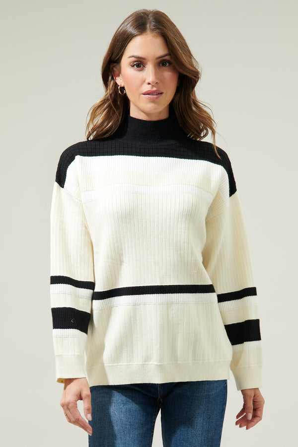 Sugarlips Carie Striped Mock Neck Sweater