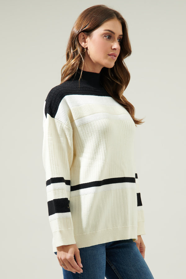 Sugarlips Carie Striped Mock Neck Sweater