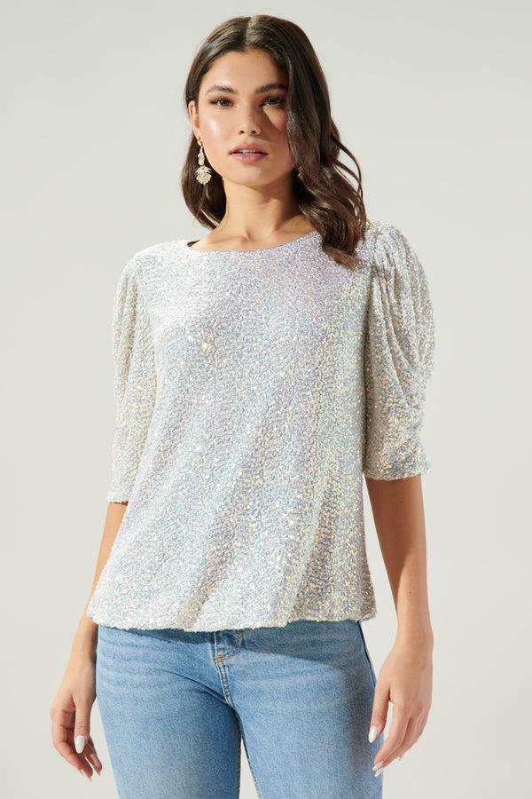 Sugarlips Carina Ruched Sleeve Sequin Top