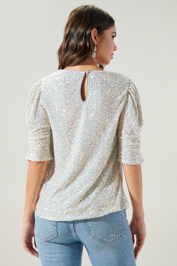 Sugarlips Carina Ruched Sleeve Sequin Top