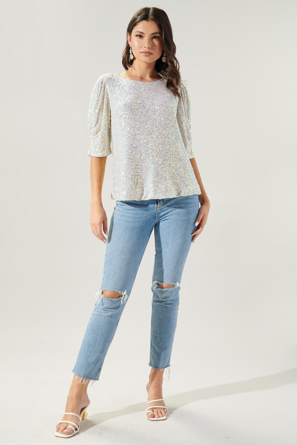 Sugarlips Carina Ruched Sleeve Sequin Top
