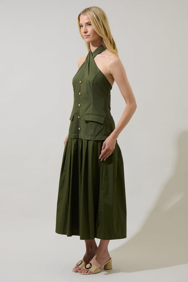 Sugarlips Carine Pleated Halter Midi Dress