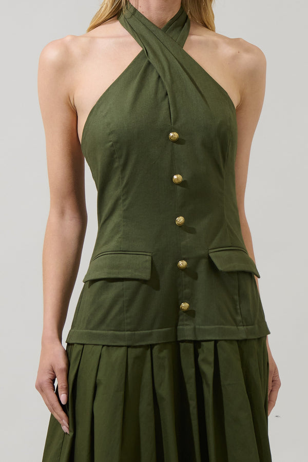 Sugarlips Carine Pleated Halter Midi Dress