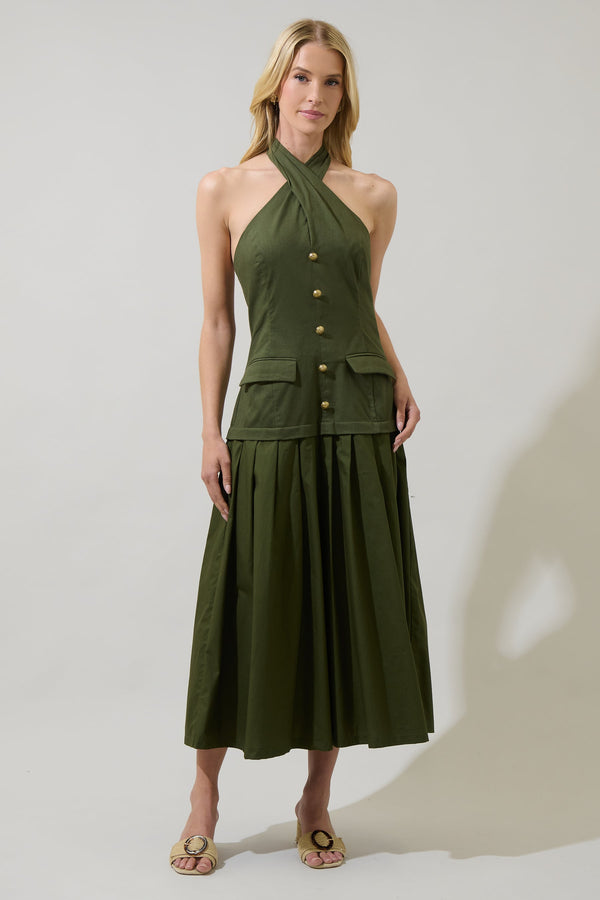 sugarlips Carine Pleated Halter Midi Dress