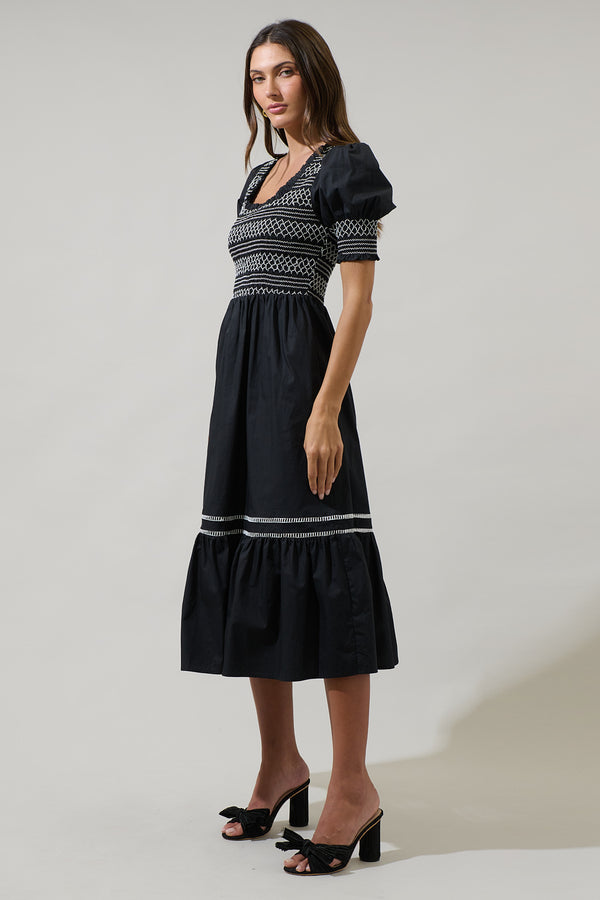 Sugarlips Carlene Smocked Stitch Midi Dress
