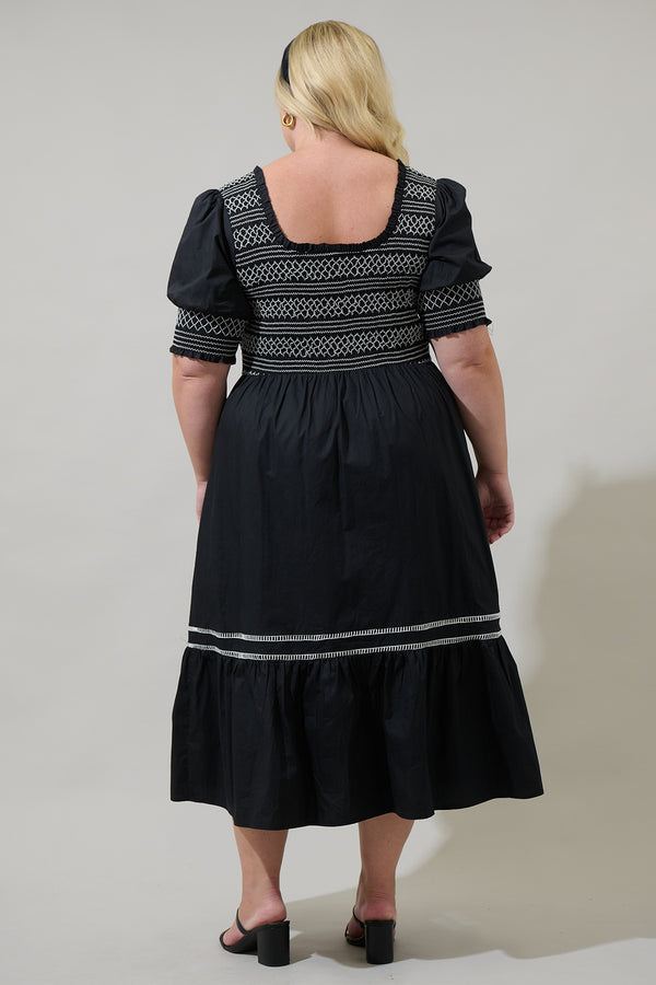 Sugarlips Carlene Smocked Stitch Midi Dress Curve