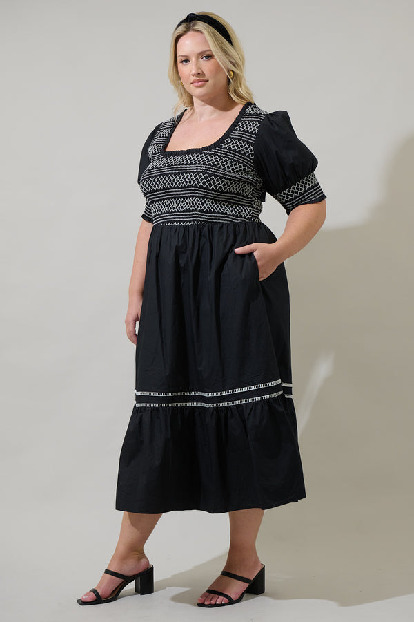 Sugarlips Carlene Smocked Stitch Midi Dress Curve