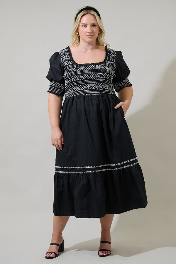 sugarlips Carlene Smocked Stitch Midi Dress Curve