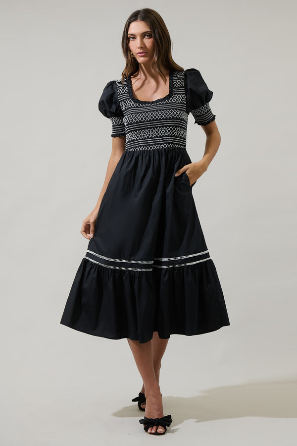 sugarlips Carlene Smocked Stitch Midi Dress