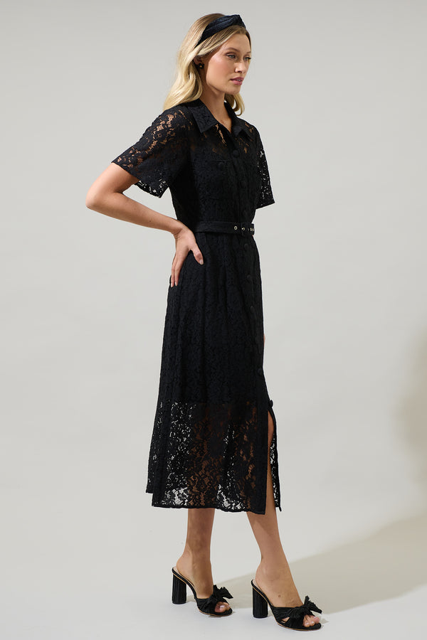 Sugarlips Carlini Lace Button Up Midi Dress