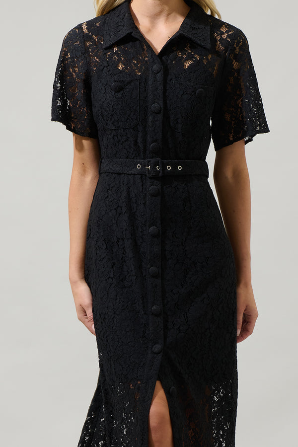Sugarlips Carlini Lace Button Up Midi Dress
