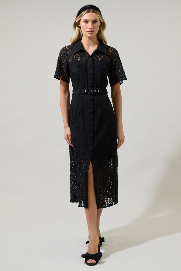 sugarlips Carlini Lace Button Up Midi Dress