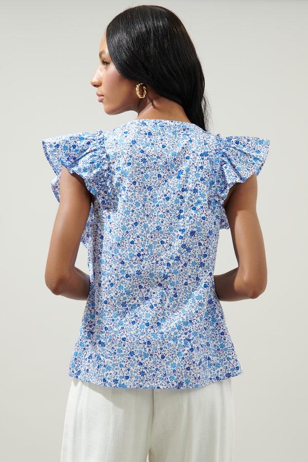 Sugarlips Carmine Floral Vance Button Front Blouse