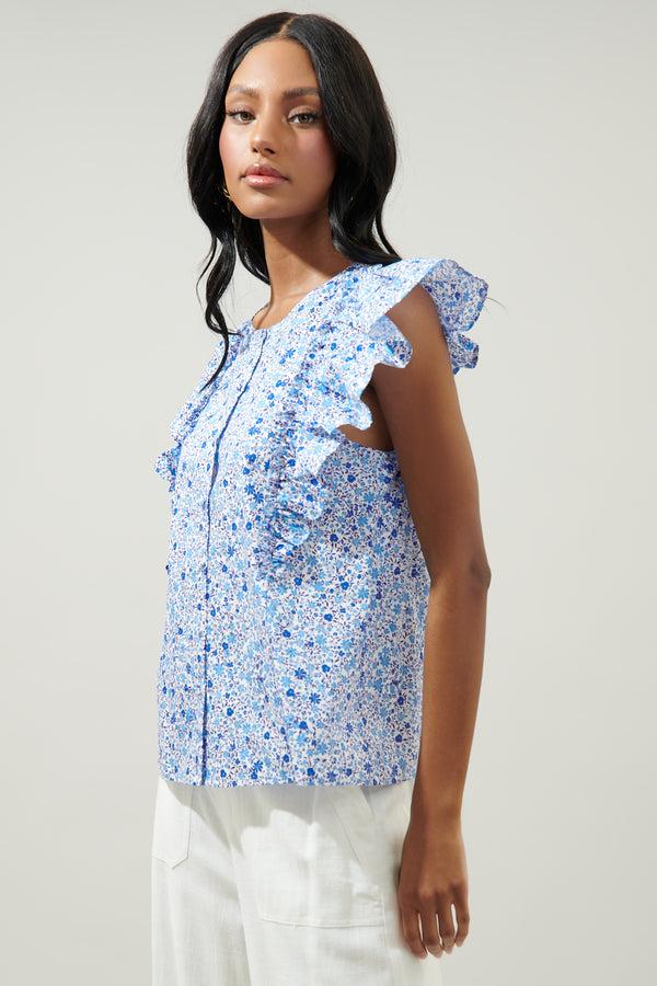 Sugarlips Carmine Floral Vance Button Front Blouse