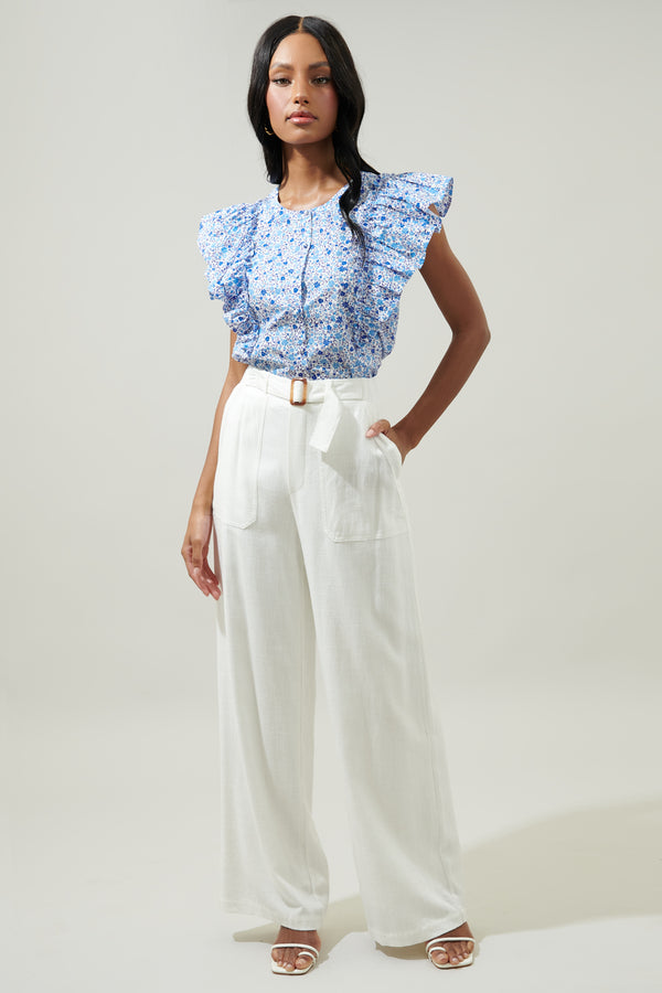 Sugarlips Carmine Floral Vance Button Front Blouse
