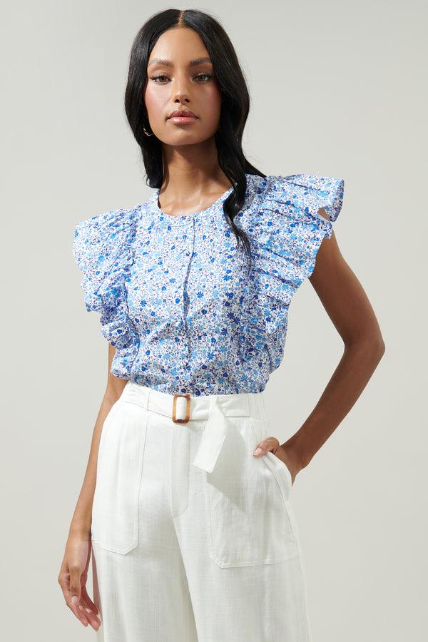 sugarlips Carmine Floral Vance Button Front Blouse
