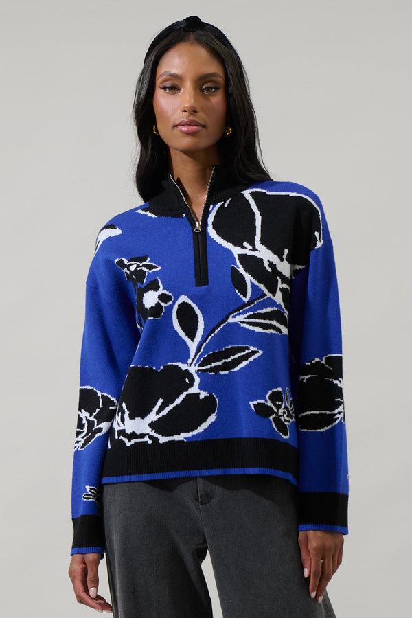 sugarlips Carrey Floral Zip Up Sweater