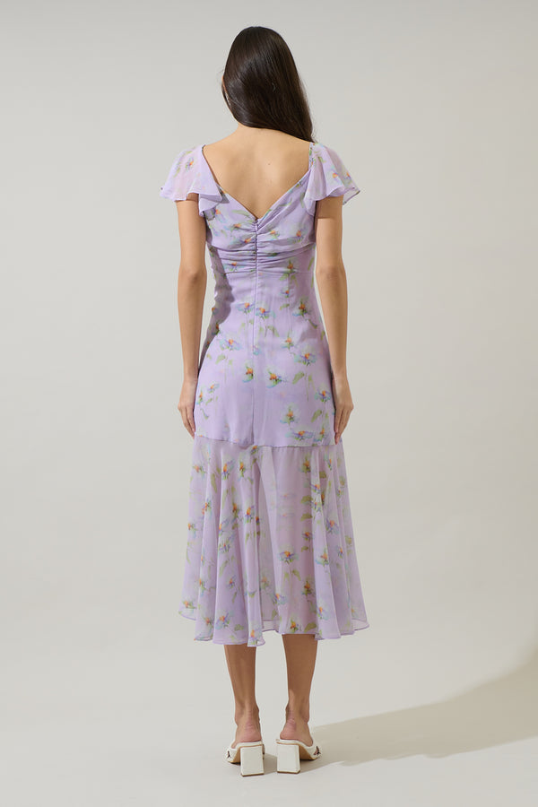 Sugarlips Carter Floral Nadia Ruched Midi Dress