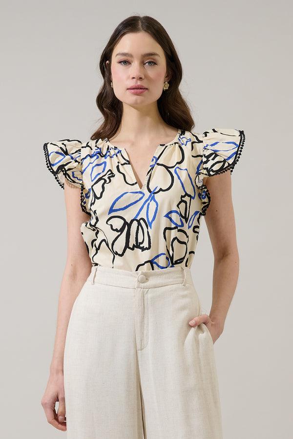 sugarlips Carya Ruffle Poplin Top Tercy Floral