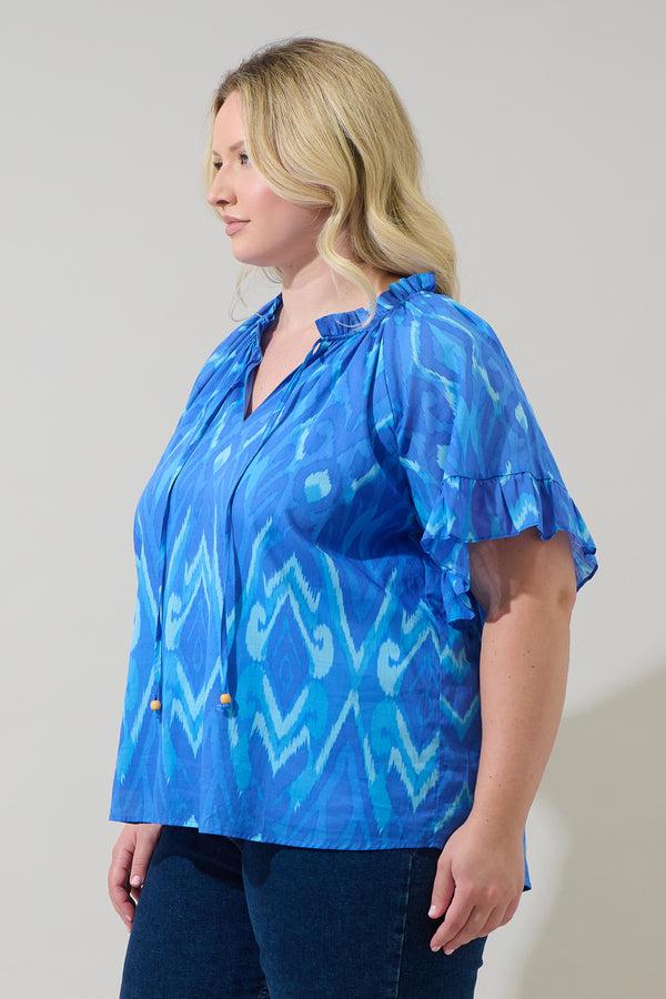 Sugarlips Carys Abstract Erie Split Neck Top Curve