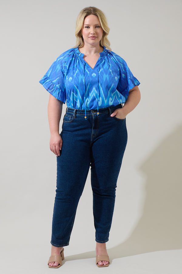 Sugarlips Carys Abstract Erie Split Neck Top Curve