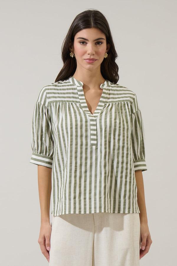 Sugarlips Catana Striped Split Neck Top